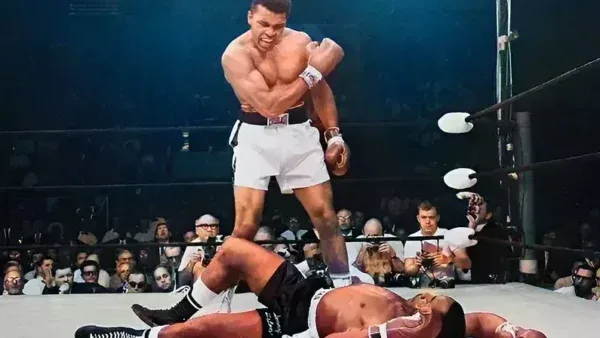 Muhammad Ali after dropping Sonny Liston in 1965