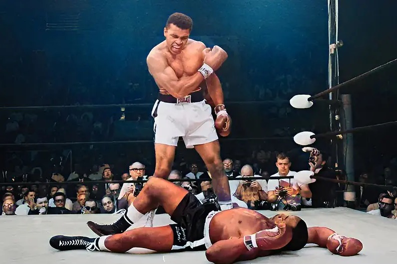 Muhammad Ali after dropping Sonny Liston in 1965