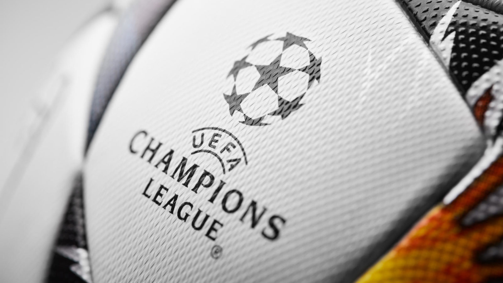 Kiev, Ukraine February 22, 2018: Champions League official ball on which the stars are painted in blue and yellow colors, symbolizing the Ukrainian flag.