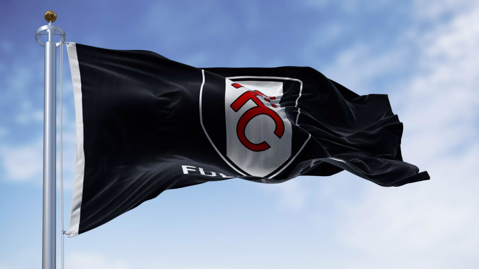 flag of Fulham Football Club waving on a clear day