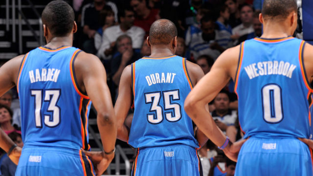 OKC Thunder big 3. Credit: https://www.flickr.com/photos/148213401@N08/32758858917/in/photolist-2j81Wih-ciPJpb-bUTuG4-7cKxhW-KbiNU4-Sp1vjN-2fAzGGY-2aQjysa-9KqKXW-bVYBNv-e9FRQg-RUMHsn