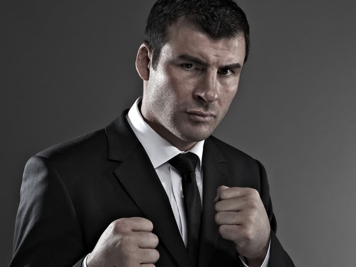 Joe Calzaghe celebrating a world title boxing victory in the ring