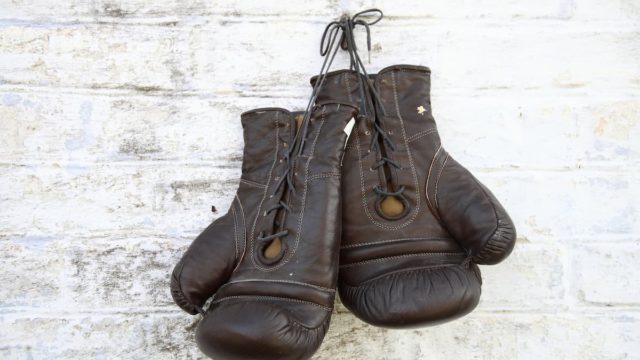 Kid Gavilán boxing in the ring during a championship fight