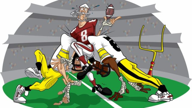 Diagram of American football positions with player names on a field