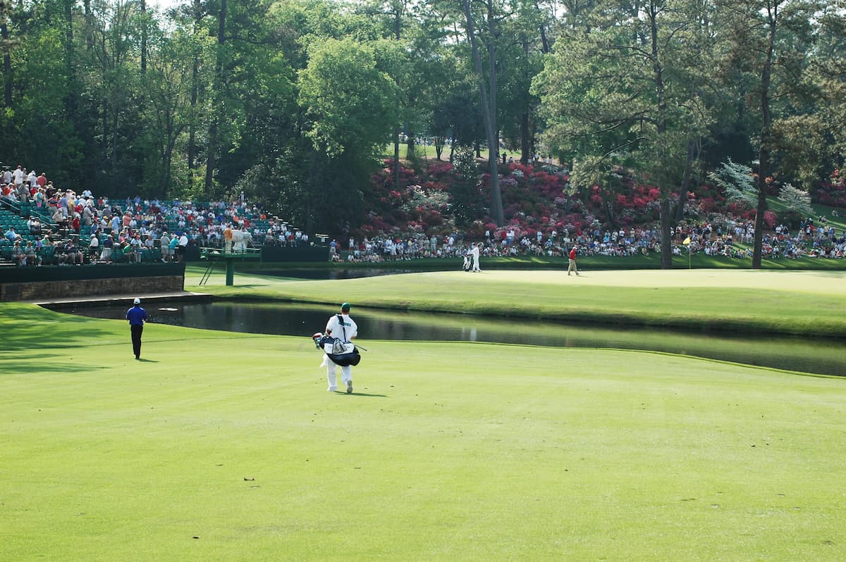 Augusta National Golf Course with iconic azaleas in full bloom