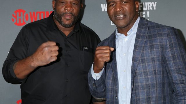 Riddick Bowe celebrating heavyweight championship victory