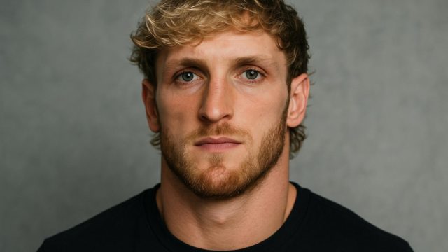 Logan Paul posing in a boxing ring wearing Prime hydration branding