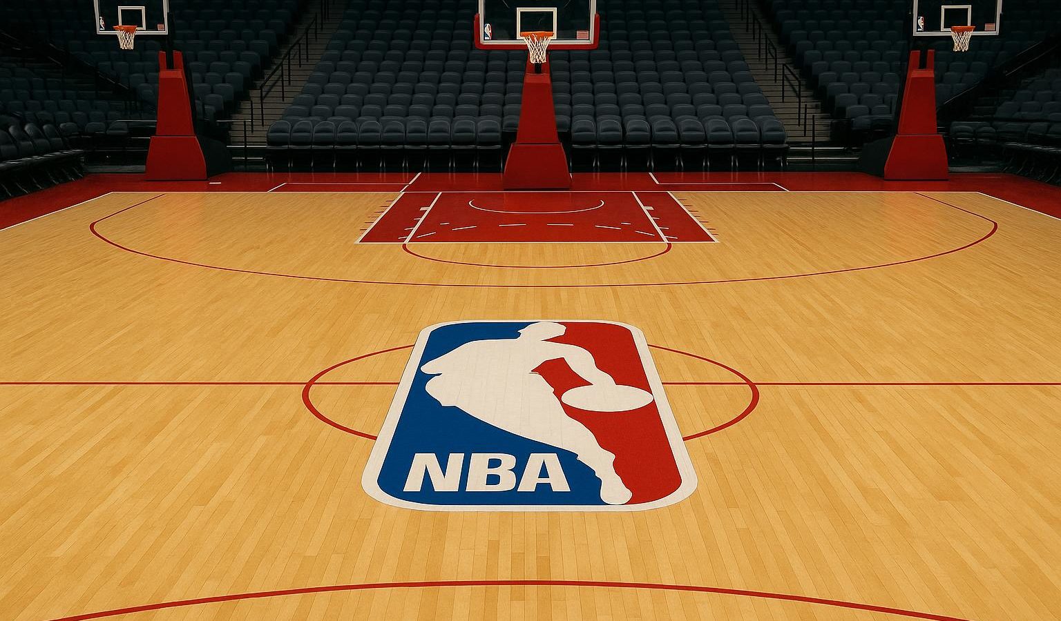 Tallest NBA player ever standing on court next to average-height players