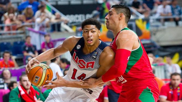 Anthony Davis celebrating on the basketball court