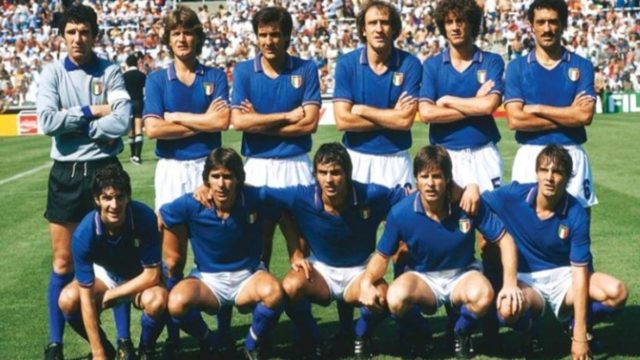 Italy 1982 World Cup team celebrating after the final match in Madrid