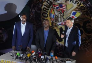 Lennox Lewis, Evander Holyfield & Vitali Klitschko at an even in Kiev
