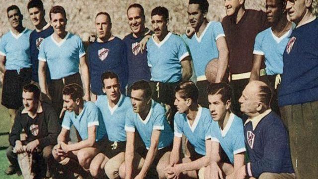 Uruguay 1950 World Cup team celebrating their victory in the Maracanã Stadium