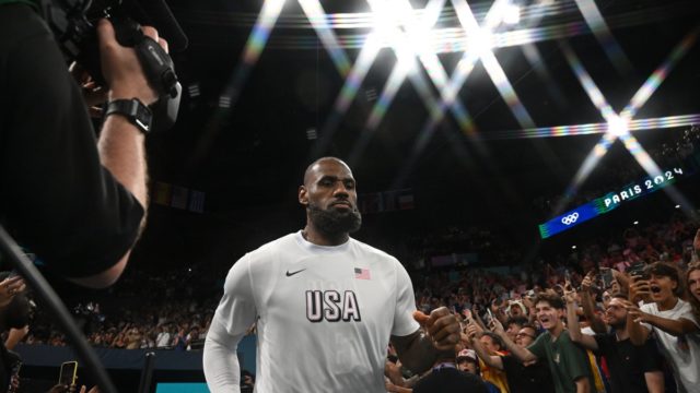 LeBron James of the Los Angeles Lakers on court as the oldest NBA player in the 2025–26 season