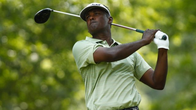 A clean action shot of golf player Vijay Singh mid-swing, with a blurred crowd in the background. This style works well for Google Discover and social shares.