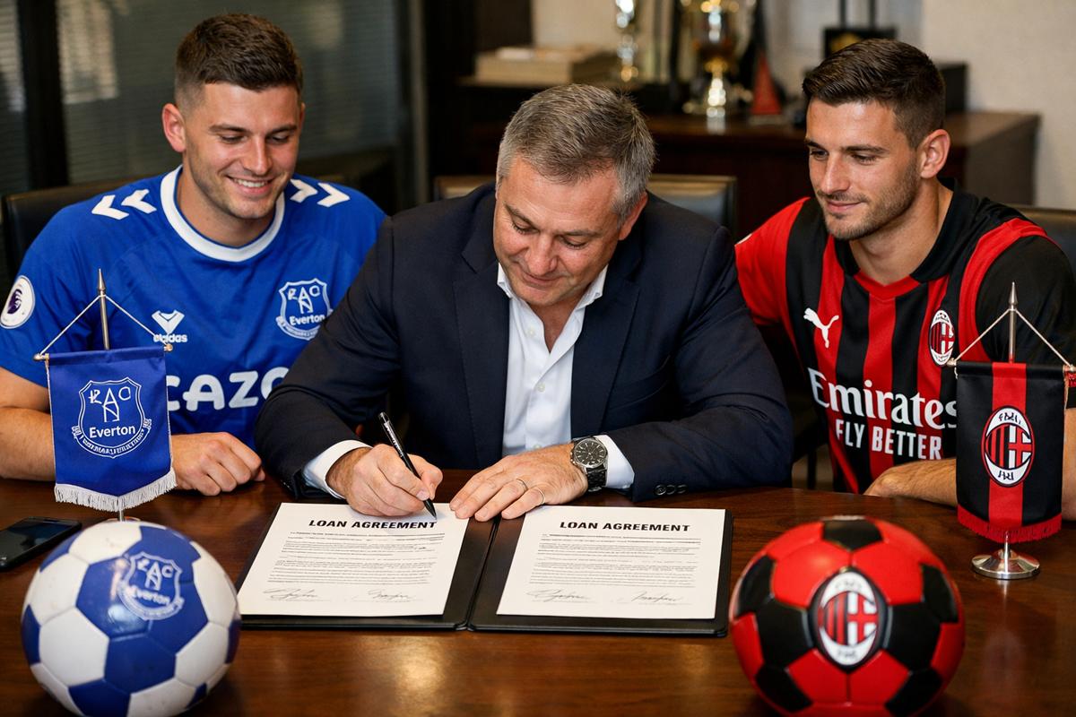 A close-up of a professional football contract and a pen on a wooden desk representing a loan agreement