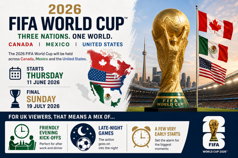2026 FIFA World Cup poster showing Canada, Mexico and the United States