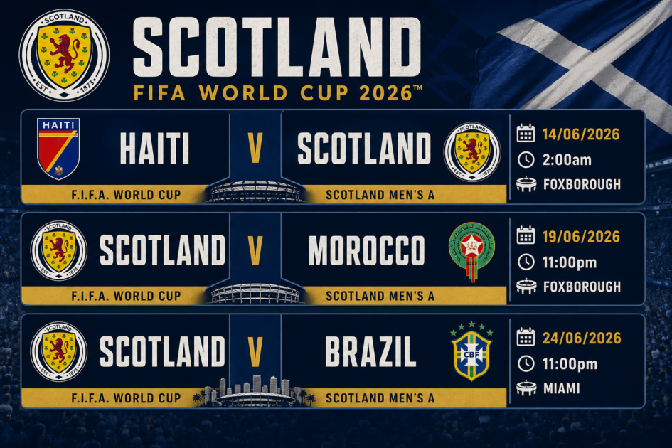 Scotland’s FIFA World Cup 2026 fixtures: Haiti, Morocco and Brazil, with dates,