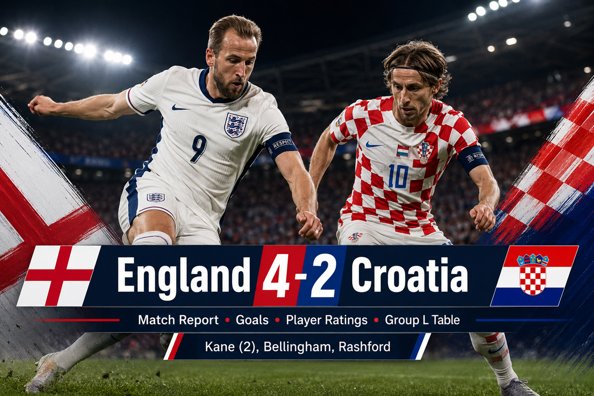 Harry Kane celebrates during England vs Croatia in the World Cup 2026 Group L match